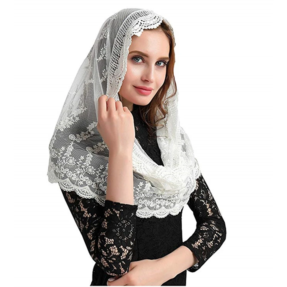 

ISHSY Ivory Lace Women Catholic Mantilla Veil for Church Head Cover Latin Mass Velo Mantilla de Novia Negra Chapel infinity veil