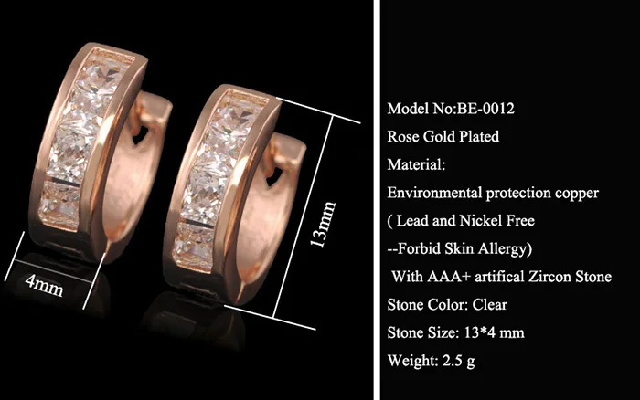 MxGxFam розовое Золотое кольцо серьги женские с цирконом AAA без содержания свинца и никеля