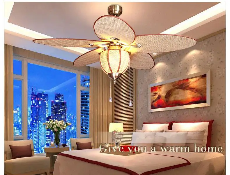 Ceiling Fan Light With Decorative Cane Material Blades And