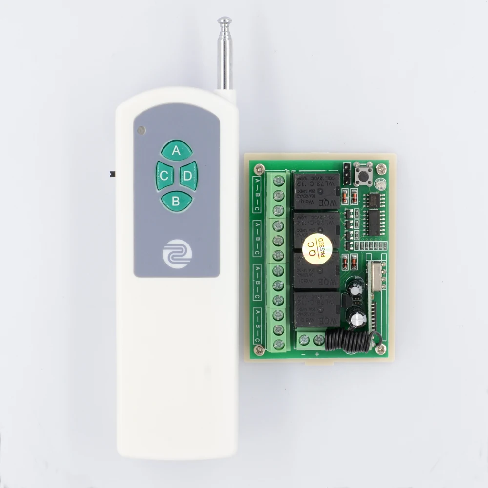 

DC 12V 4V CH RF Wireless Remote Light Switch 10A + 1000M Long Distance White Remote Transmitter Momenrary Toggle Latched
