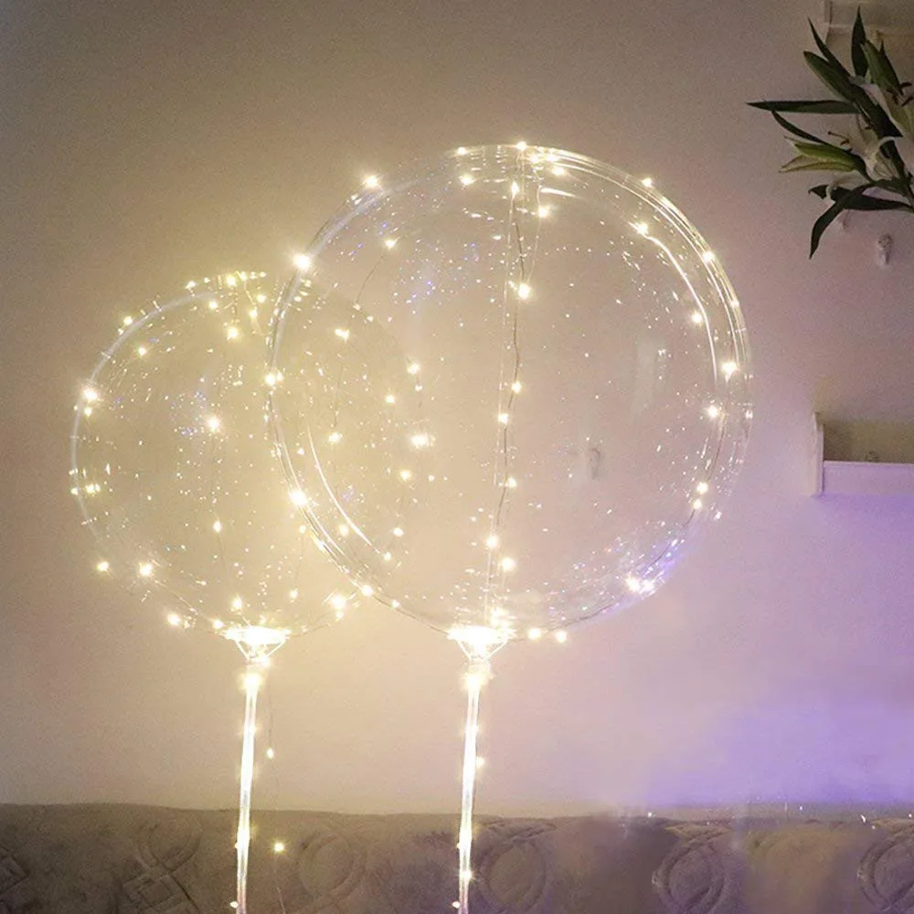 1Pcs Warm Yellow Light Reusable Luminous LED Balloon Transparent Round Bubble LED Luminous