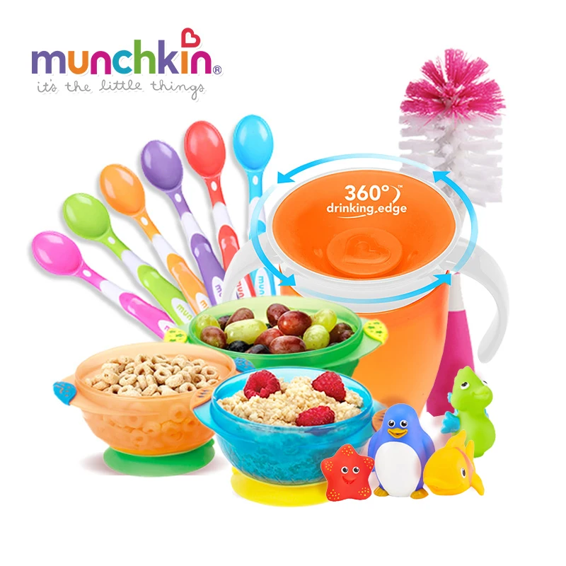 

Gift Packs Stay Put Suction Bowls Sippy Trainer Cup Soft-Tip baby Spoons Ocean Bath Toys Bottle Brush