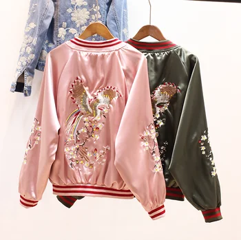 

2019 Spring New Flowers and Birds Embroidery Short Baseball Jackets Long-sleeved Student Jacket Coats