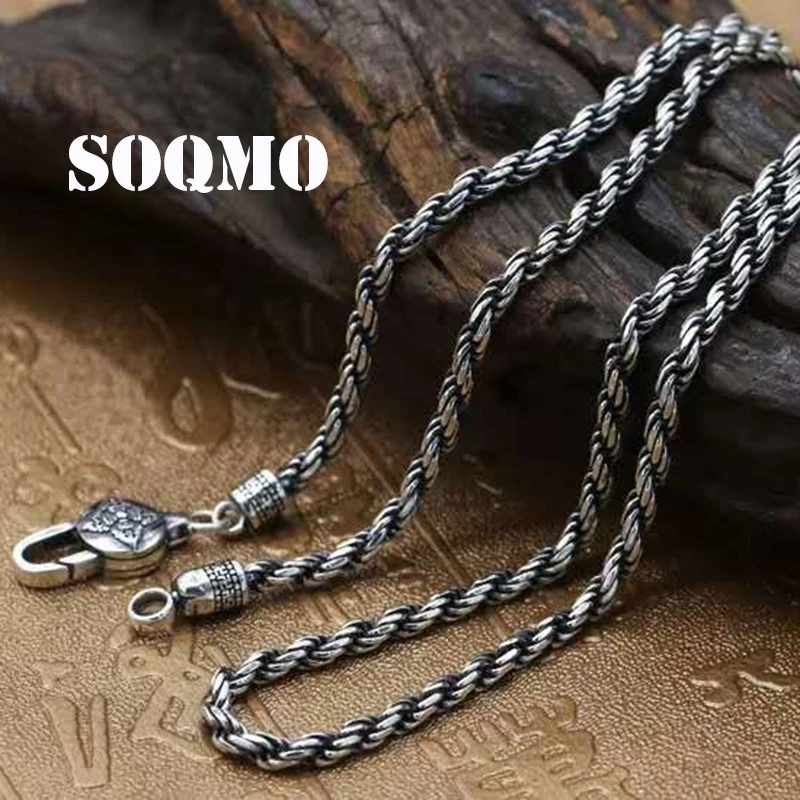 SOQMO настоящие 925 пробы серебряные винтажные цепочки ожерелья для мужчин мужские ювелирные аксессуары Bijoux 18-32 дюйма SQM147