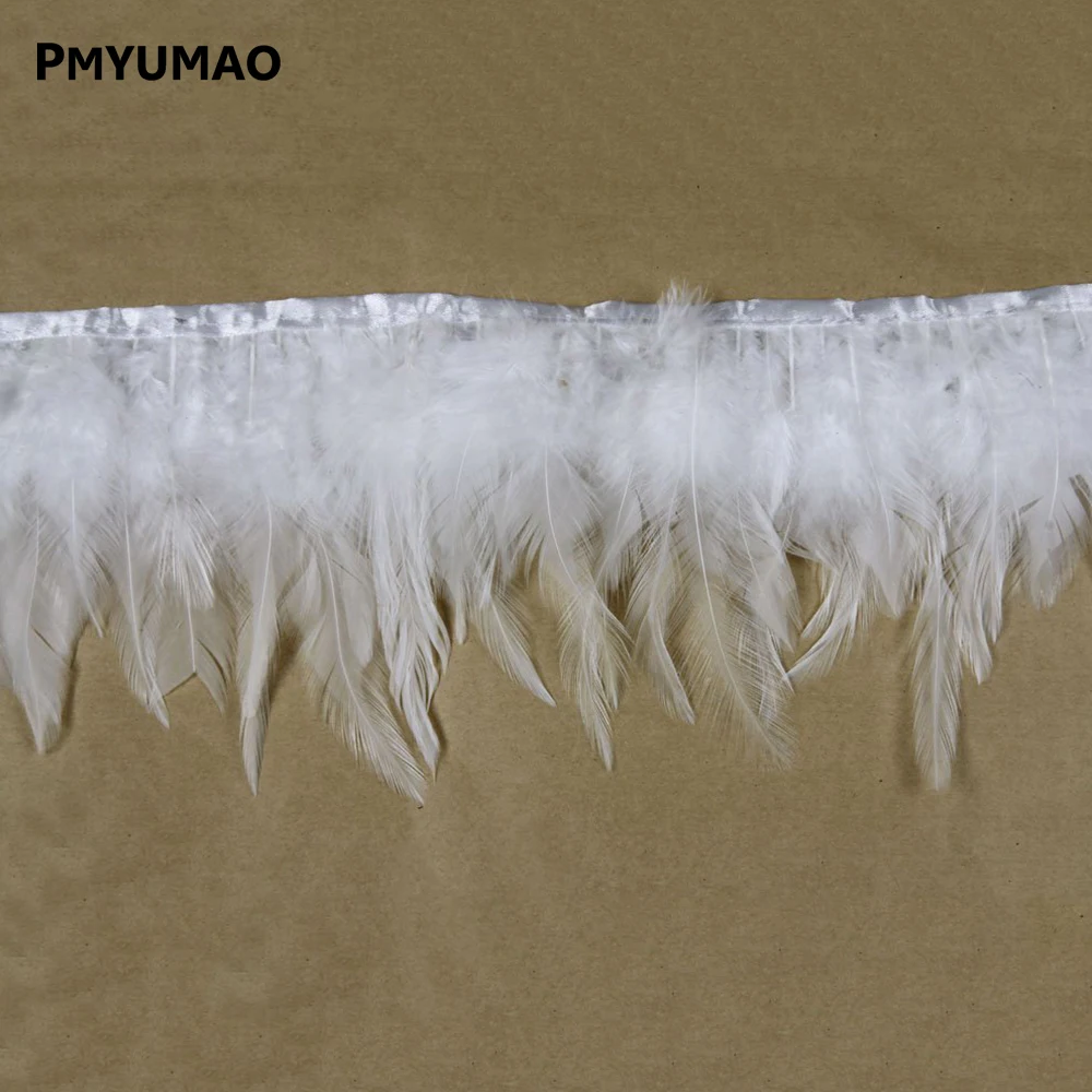 

Free shipping 50cm/lot white color Chicken Feathers Trim Fringe Ribbon plume Plumages rooster tail feather For DIY Decoration