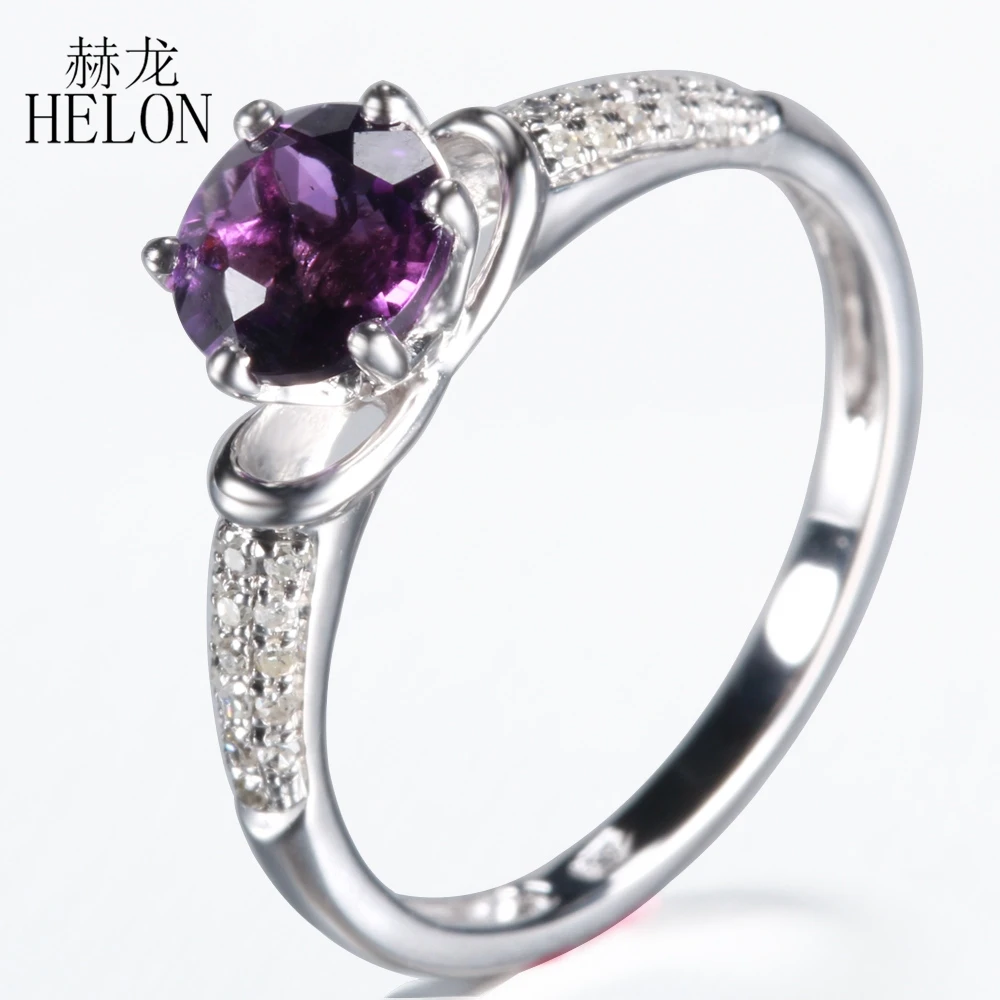 

HELON Solid 10K Solid White Gold 6.5mm Round 1.16ct Amethyst Pave Natural Diamonds Engagement Bridal Wedding Fine Ring wholesale