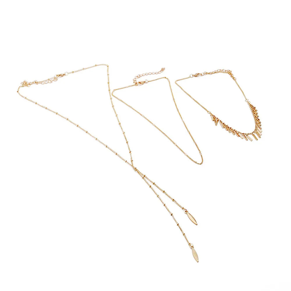 Модное многослойное золотое ожерелье-чокер с цепочкой полоски из металла, Длинное колье с кисточками для женщин