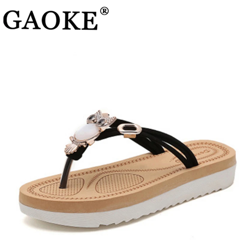 

2019 Summer Woman Shoes Woman Flip Flops Open Toe Platform Slippers Woman Low Heel Slippers Beach Woman Footwear Owl Slippers