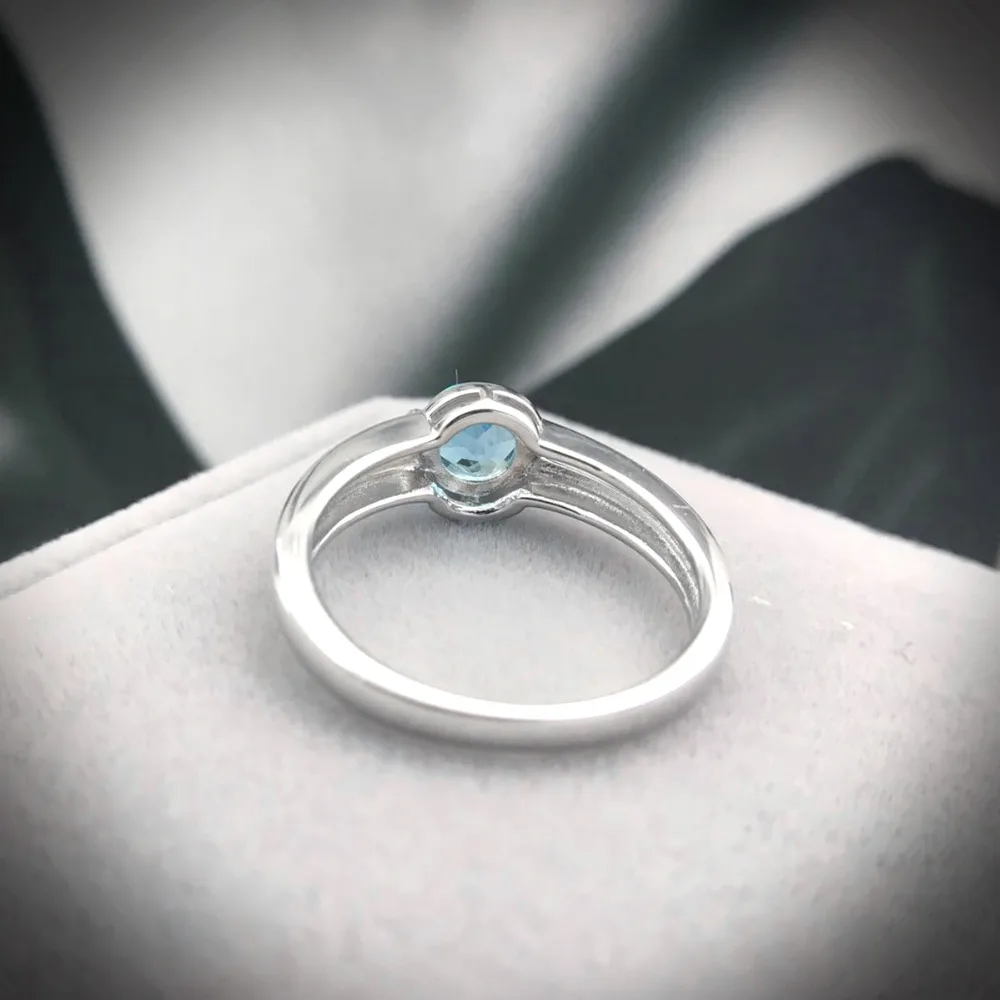 Hutang камень ювелирные изделия натуральный синий топаз драгоценный камень кольцо Pure 925 пробы серебро простой тонкой Модные украшения для Для женщин подарок