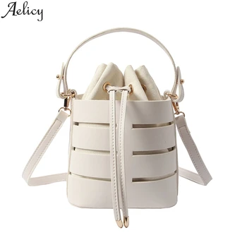 

Aelicy Multi-layer Handbag Women's Fashion Hollowed Single Shoulder Bag Solid String Closure Softback Messenger Bags Bucket Pu