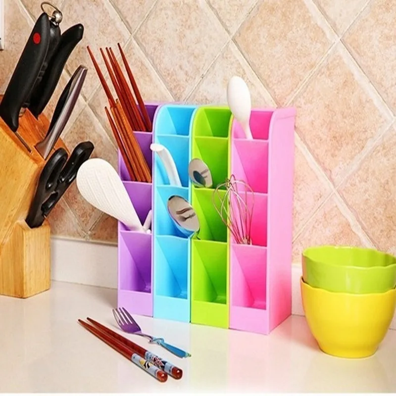 

LASPERAL 4 Grid Candy Color Multifunction Storage Box Debris Stationery Spoon Sundries Office Cosmetic Storage Kitchen Organizer