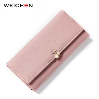 

WEICHEN New Designer Pearl Cherry Women Wallet Party Clutch Purse Lady Long Wallets Female Card Holder Purses Carteira Feminina