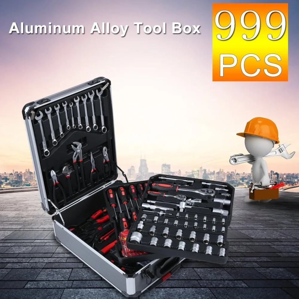 

999pcs/set Multifunctional Aluminum Alloy Trolley Case Home Auto Repair Car Care Maintenance Tool Set Workshop Equipment NEW