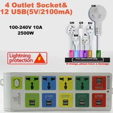 Разъем 4 розетки Мощность газа и 12 usb Разъем smart Мощность разъем с ЕС Великобритании США Универсальный Мощность полосы