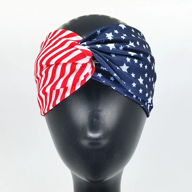 50pcs American Flag Turban Headbands for Women USA National Holiday