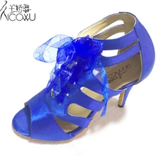 DILEECHI/женские атласные туфли для латинских танцев синего и черного цвета обувь для бальных танцев вечерние туфли сальсы на мягкой подошве Высокий Каблук 8,5 см