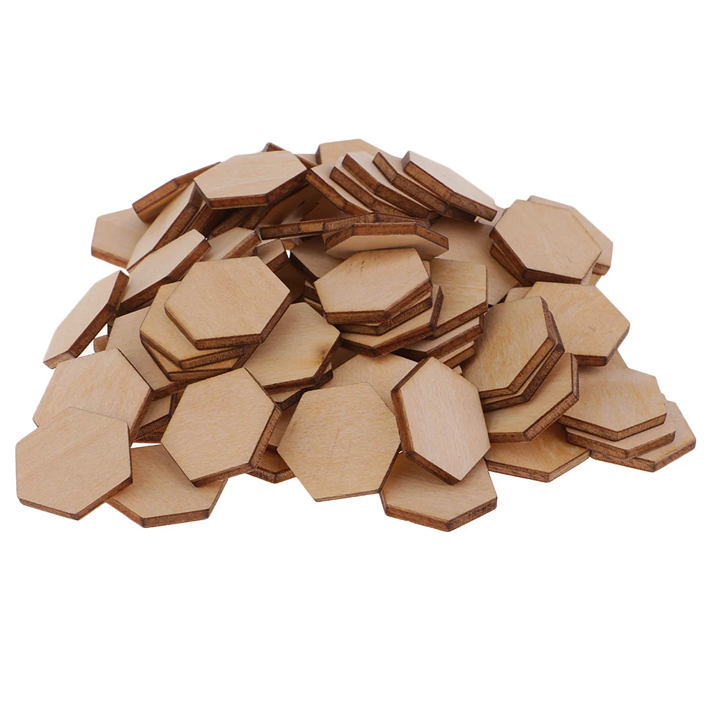 50/100/200pcs Wooden Hexagon Shapes MDF Cutouts Blank Embellishments Craft for DIY Scrapbooking Card Making Decoration Ornaments