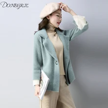 Осень Зима Новое вязаное короткое пальто для женщин искусственный мех плюшевая шерстяная Верхняя одежда модная куртка с отворотом женский однотонный топ