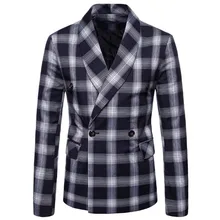 Мужской дизайнерский Блейзер, приталенный Корейский мужской клетчатый Блейзер, мужской твидовый Блейзер на пуговицах, повседневный мужской блейзер, мужской пиджак, мужской блейзер