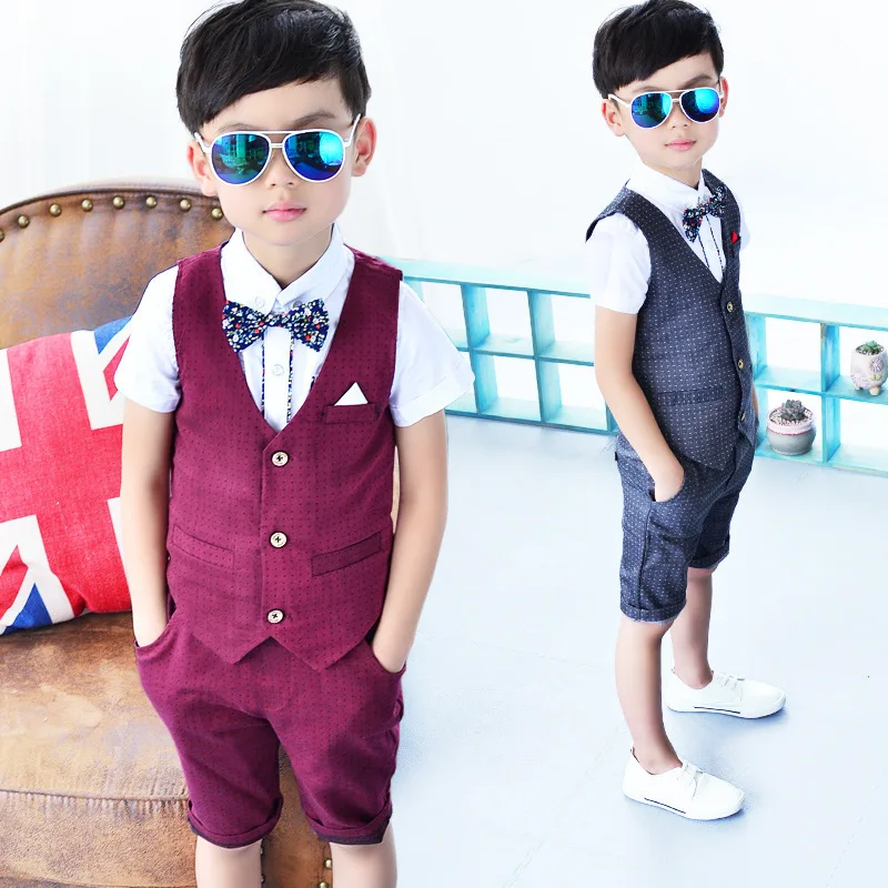 2017 Summer Children Vest Suits Sleeveless Top + Shorts + Shirts 3Pcs