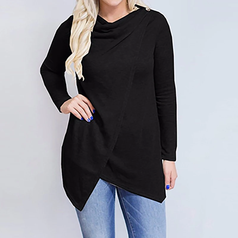 

2018 fall T-shirt Amazon eBay sells solid colored irregularities long sleeved T-shirt jackets.