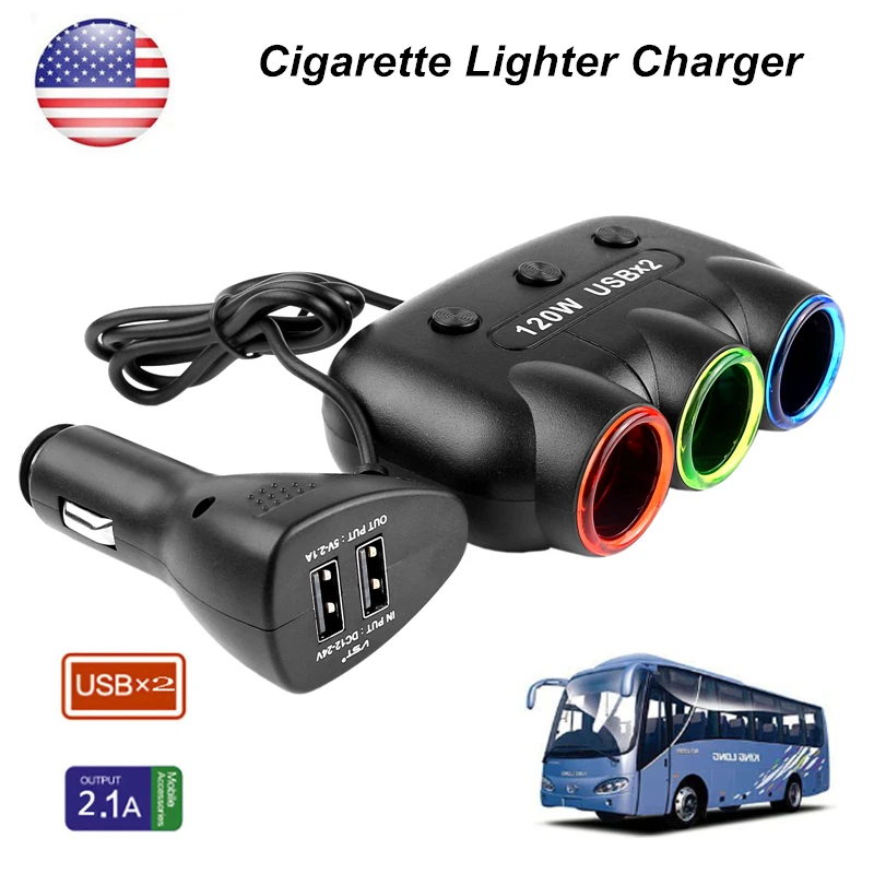 Powstro 12V 24V Автомобильное зарядное устройство с двумя портами USB 5V/2.1A мобильный