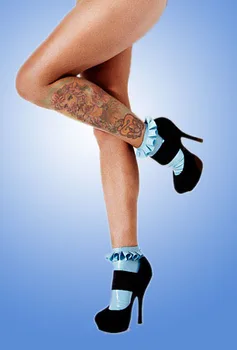 

Nice blue latex sock with ruffles rubber socks custom made