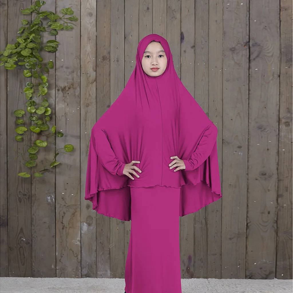 Абайя кафтан мусульманская Мода мусульманское платье одежда арабский Ближний Восток девушка сплошной цвет простой платье костюм из двух предметов 4,17 - Цвет: HT