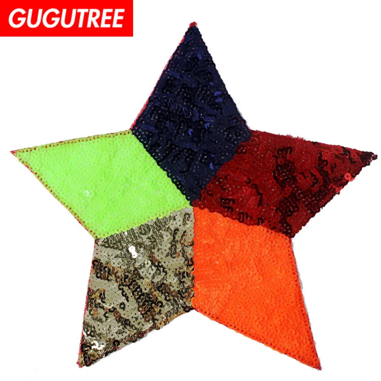 

GUGUTREE embroidery Sequins big star patches rainbow patches badges applique patches for clothing XC-417
