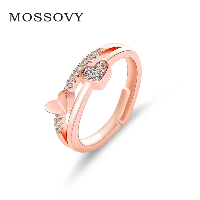 

Mossovy Korean Zircon Creative Opening Adjustable Engagement Ring for Female Popular Rhinestone Wedding Rings for Women Jewelry