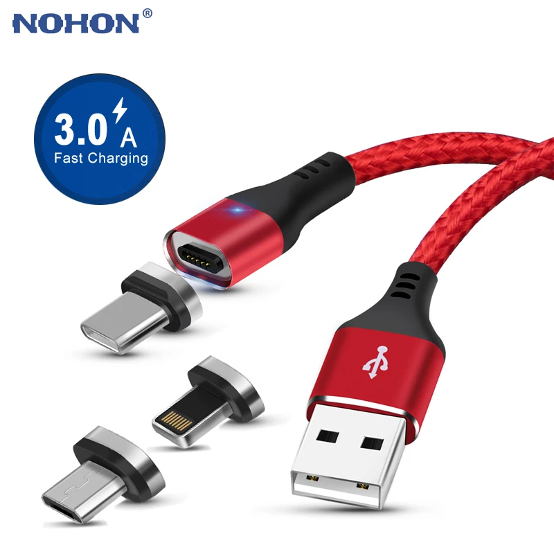 

Magnetic 3A Fast Changer Cable Micro USB Type C For iPhone 6s 6 s 7 8 Plus X XR Xs Max iPad Android Type-C 1m 2m Long Wire Cord