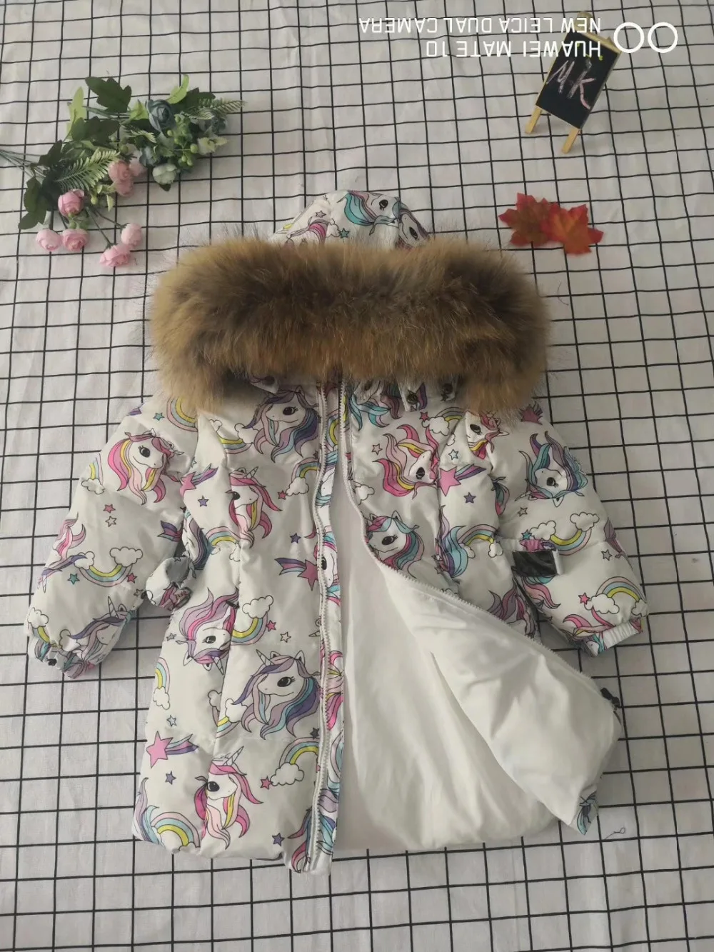 85-145cm girls Winter Jacket Children down jackets& PANT duck down Fur hooded girl snowsuit set outerwear ski suit