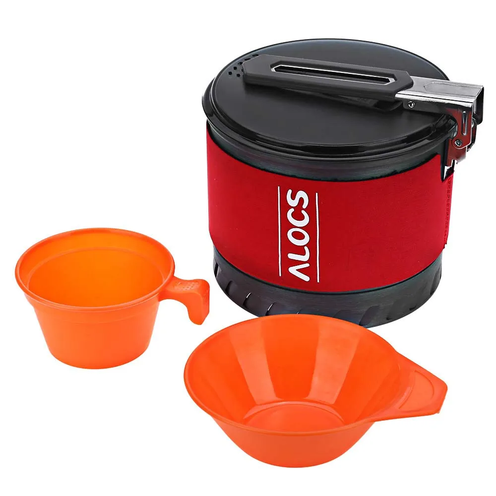

1.3L Camping Pot with Folding Handle Heat Exchange Outdoor Cooking Tableware Set Bowl + Cup for Hiking Fishing BBQ