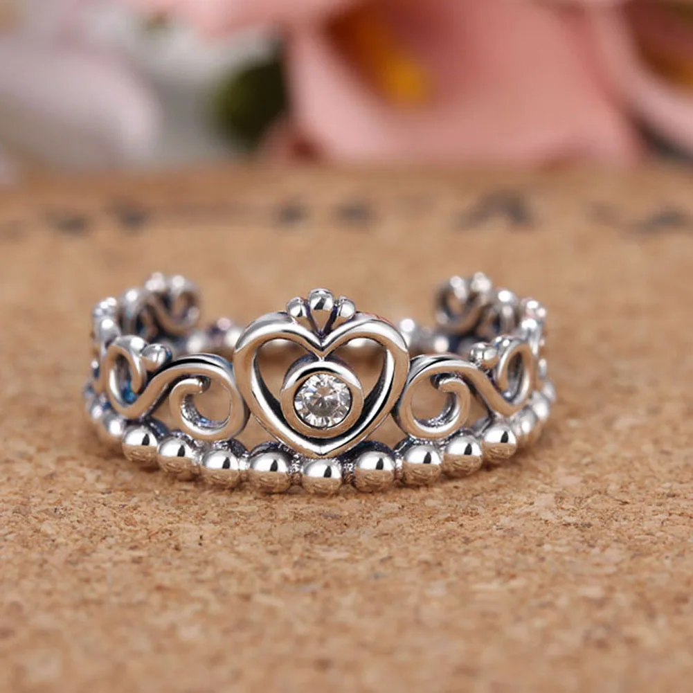 

Vintage Silver Princess Crown Rings For Women New Silver Princess Tiara Rings For Women with AAA Zircon Wedding Jewelry