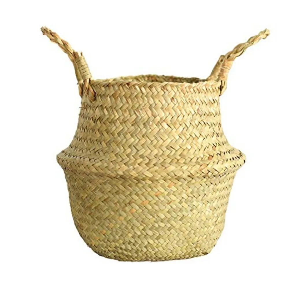 Маленькая Плетеная соломенная корзина из ротанга, цветочный горшок, ваза, складная подвесная корзина для хранения белья, для домашнего декора сада