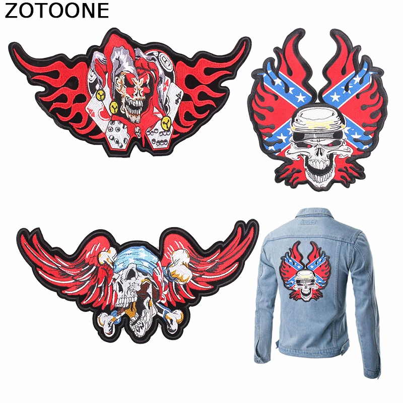 

ZOTOONE Punk Skull Embroidered Large Back Patches for Clothing DIY Fire Crafts Design Decorations Iron on Patches Applications E
