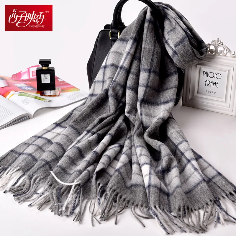 Women Thicken Warm Scarves Wool Cashmere Scarf Plaid 2018 Luxury Winter Scarf Female Wrap Pashmina Tassels Solid Color Scarf