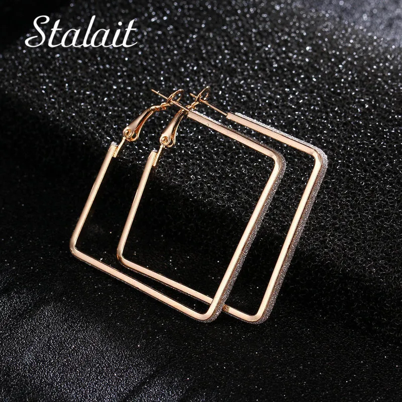 

Frosted Style 50/60mm Square Hoop Earrings For Women Gold Color Wedding Hoop Earrings Party Gift