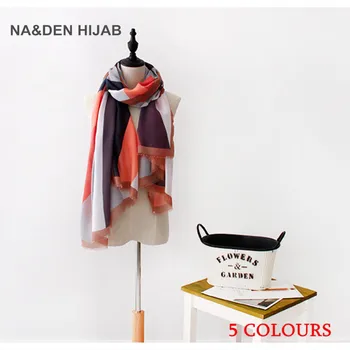 

Spring and autumn cashmere thin printed scarf Women's geometric patterns are draped in long Contrast color fashion scarves