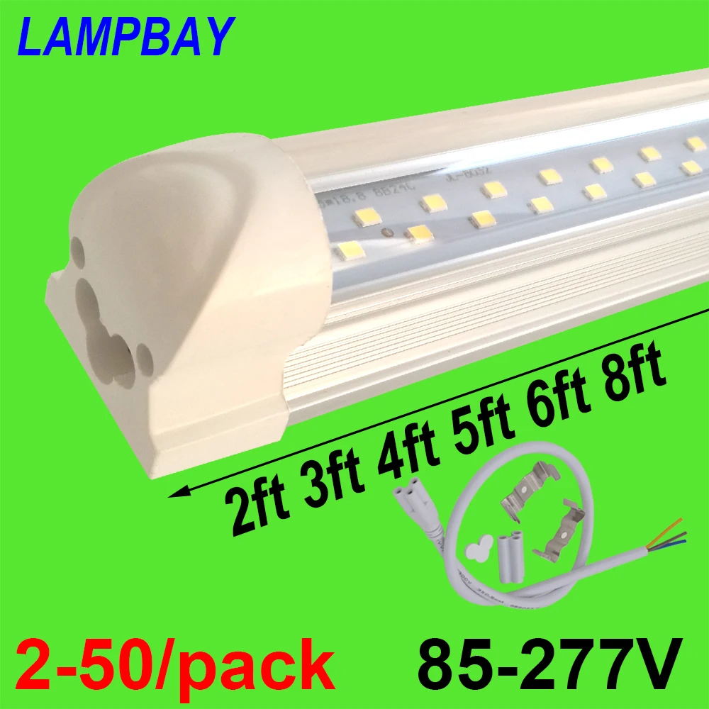  2-50/pack Double Row LED Tube Lights 2ft 3ft 4ft 5ft 6ft 8ft Super Bright Twin Bar Lamp T8 Integrat - 32752635538