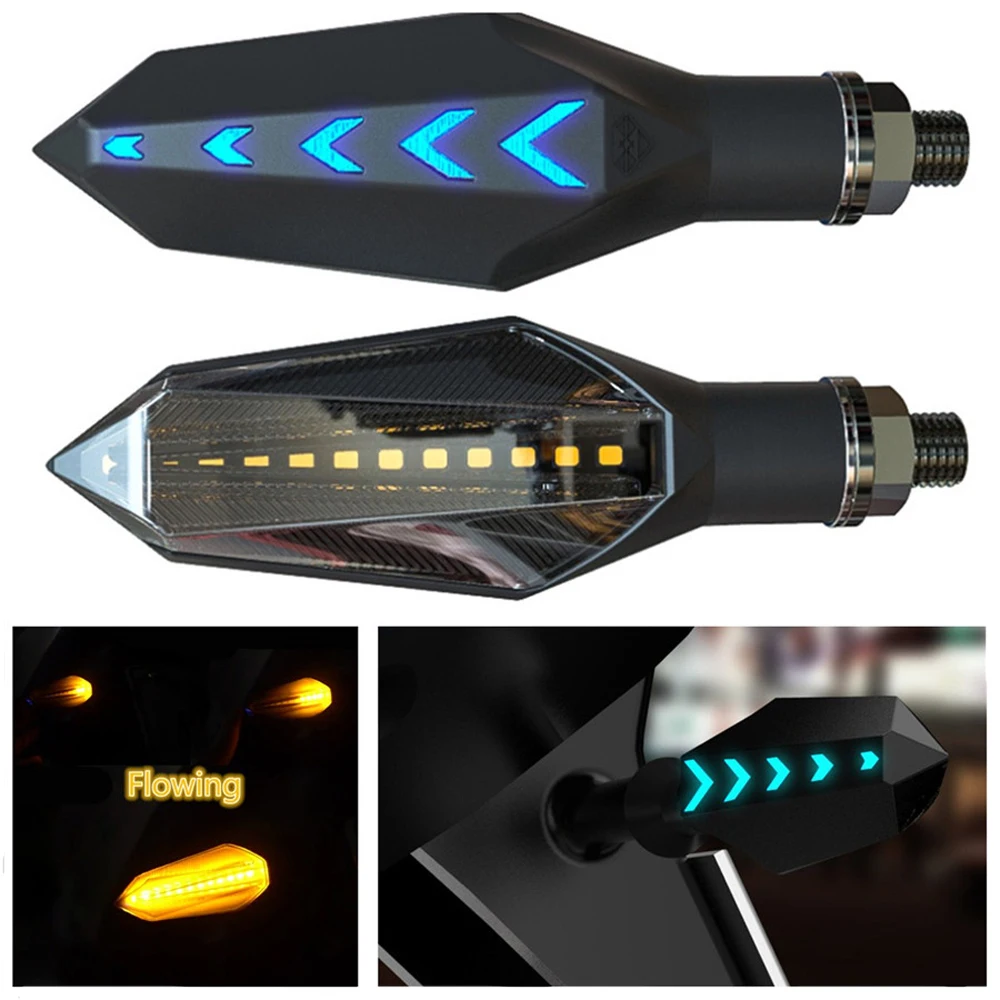 One pair Universal Amber+Blue LED 2in1 Motorcycle Turn Signal Light Daytime Running Lamps