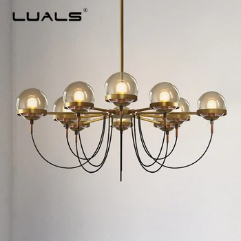 

American Hanging Lamp Industrial Bronze Suspension Luminaire Vintage Pendant Lights Glass Lamp Shade LED Light Art Deco Lighting