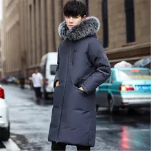 Для мужчин модные меховой воротник с капюшоном зимняя куртка Однотонная повседневная обувь Высокое качество теплая верхняя одежда, парки пальто плюс Размеры M-3XL