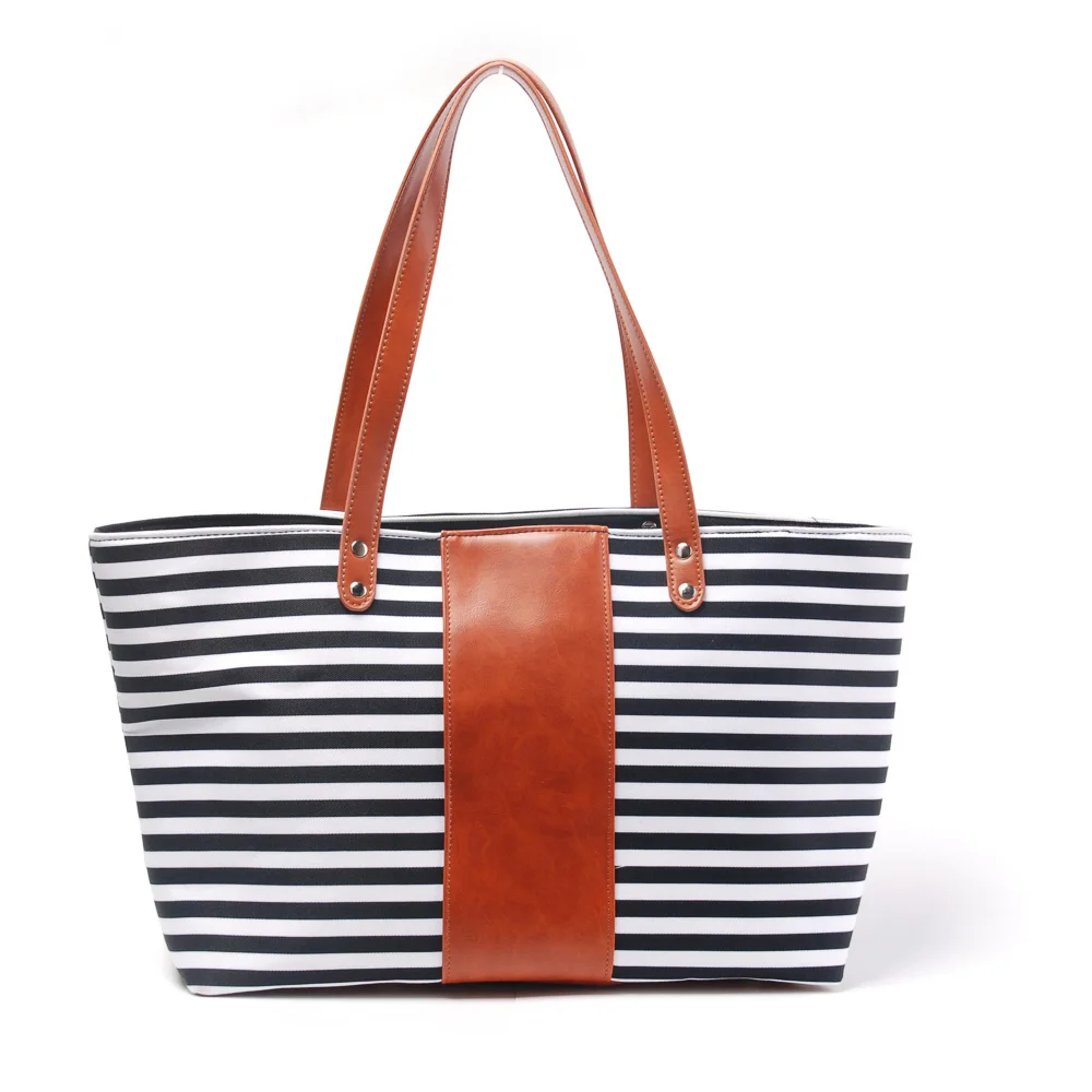 53cm*19cm*33cm Polyester Canvas Striped Tote Wholesale Blanks Mummy