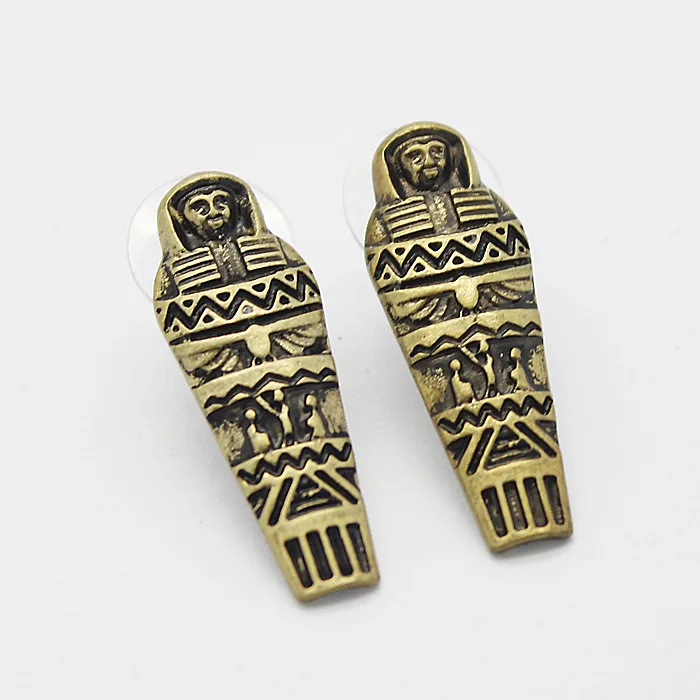 Womens Mens Egyptian Pharaoh Mummy Ear Studs Unique Earrings Silver