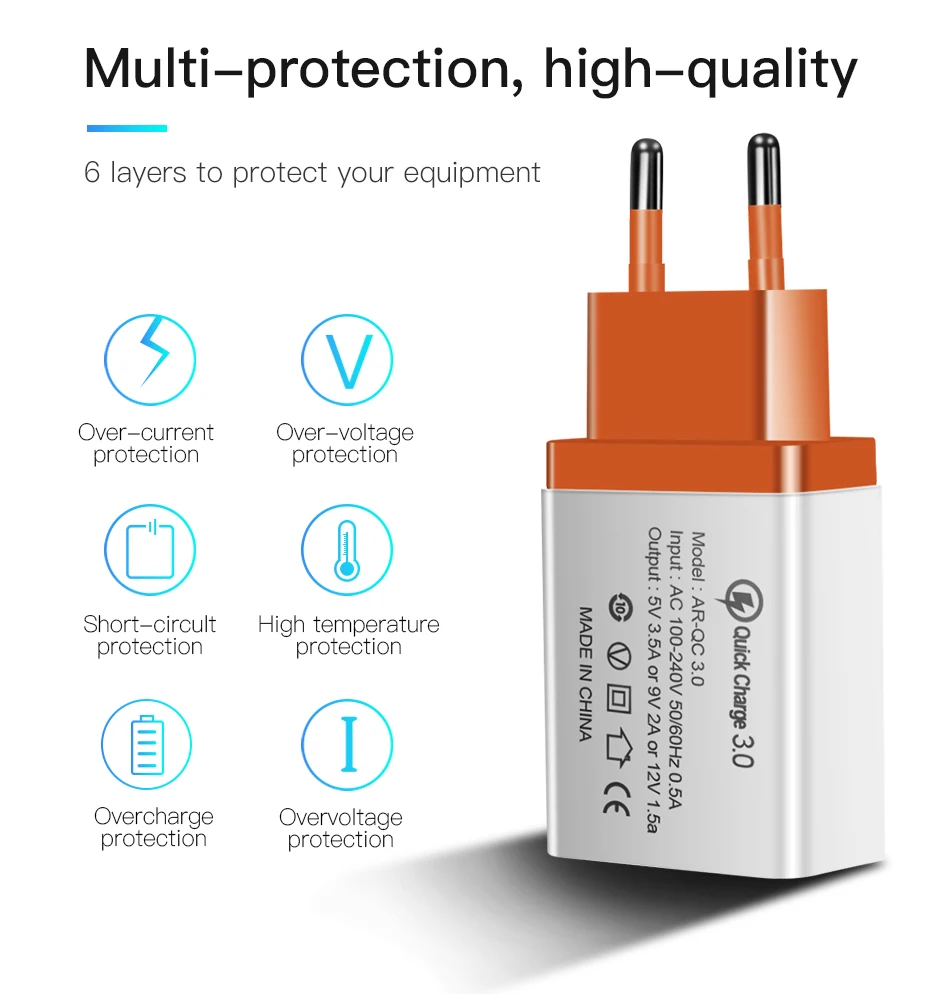 !ACCEZZ Universal Quick Charge 3.0 Charging Adapter For iphone 5s 7 X Samsung s10 Plus 1 USB Travel Wall Charger EU Plug Charger-4