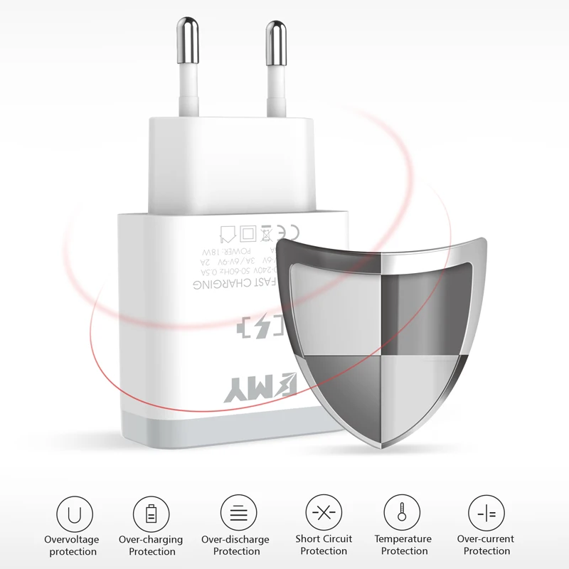 EMY 18 Вт Быстрая зарядка 3 0 для мобильных телефонов EU вилка настенное USB зарядное