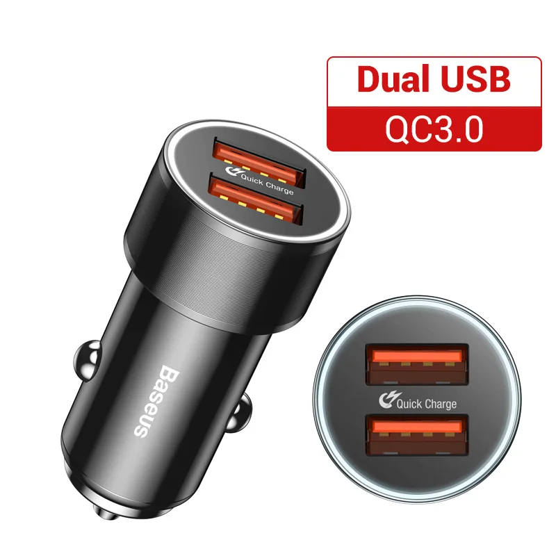 Baseus 36 Вт двойной USB Quick Charge QC 3,0 Автомобильное зарядное устройство для iPhone usb type-C PD быстрое зарядное устройство для мобильного телефона быстрое зарядное устройство автомобильное зарядное устройство - Тип штекера: Black Dual USB