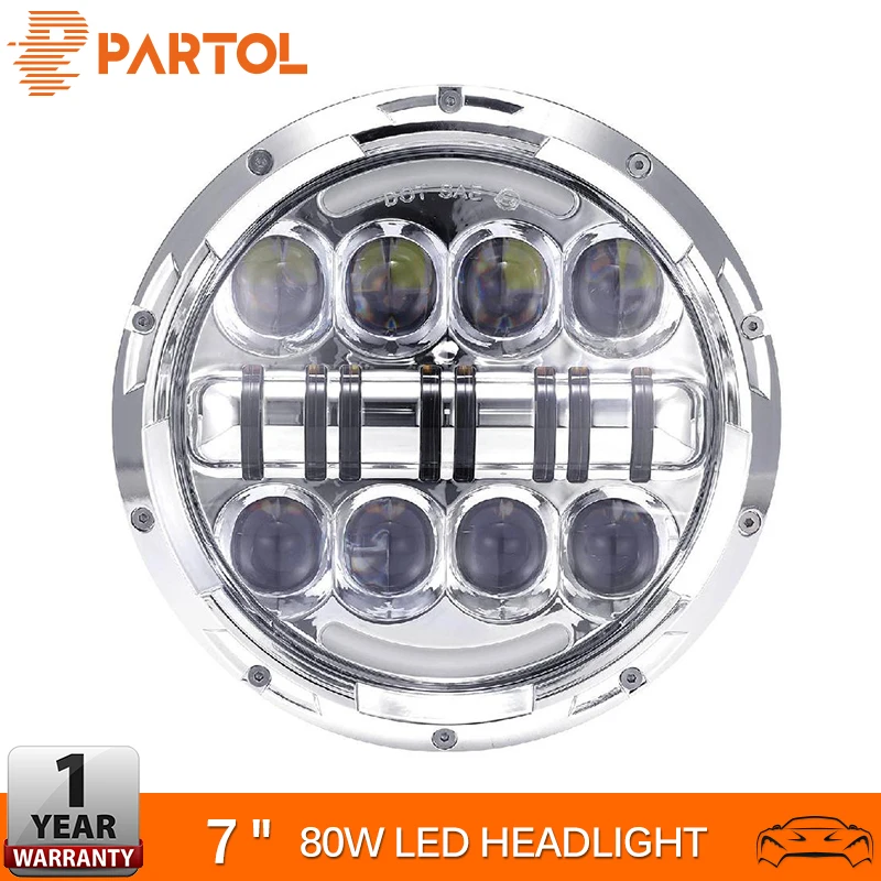 

Partol 1PC 7" 80W Round LED Headlight Spider Eyes Style LED Headlamp With Half-Moon DRL For Jeep Wrangler TJ 1997 1998-2006 12v