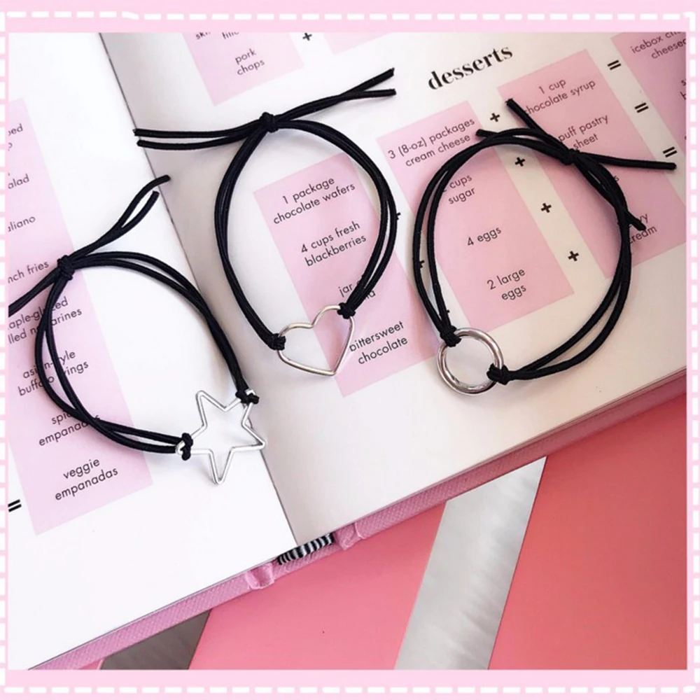 

New Fashion Women Hollow Metal Hair Band Heart Star Round Shape Hair Rope Girls Elastic Ponytail Holder Hair Styling Accessories